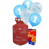 BUTLA Z HELEM + 30 balonów + żel uszczelniający Zestaw urodzinowy dla chłopca na roczek